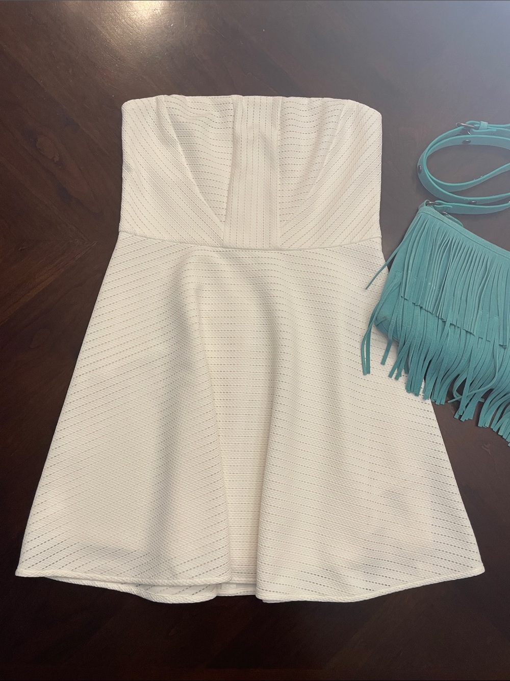 Express White Strapless Fit-and-Flare Dress